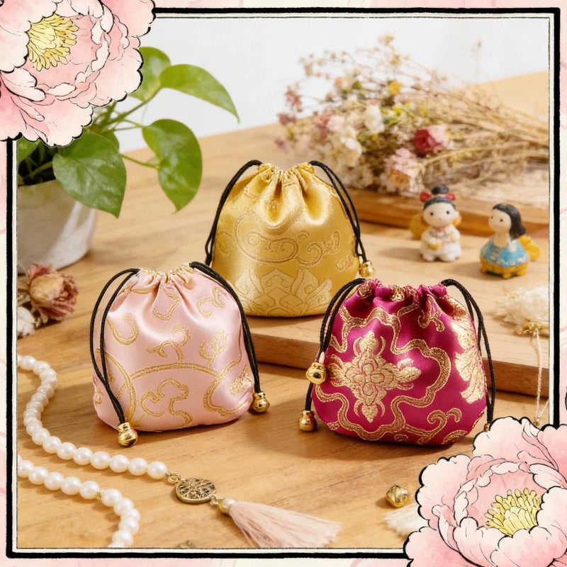 Vafon Chinese Silk Brocade Embroidered Drawstring Jewelry Pouch Bag Colors Value Set 34 pcs - Image 5